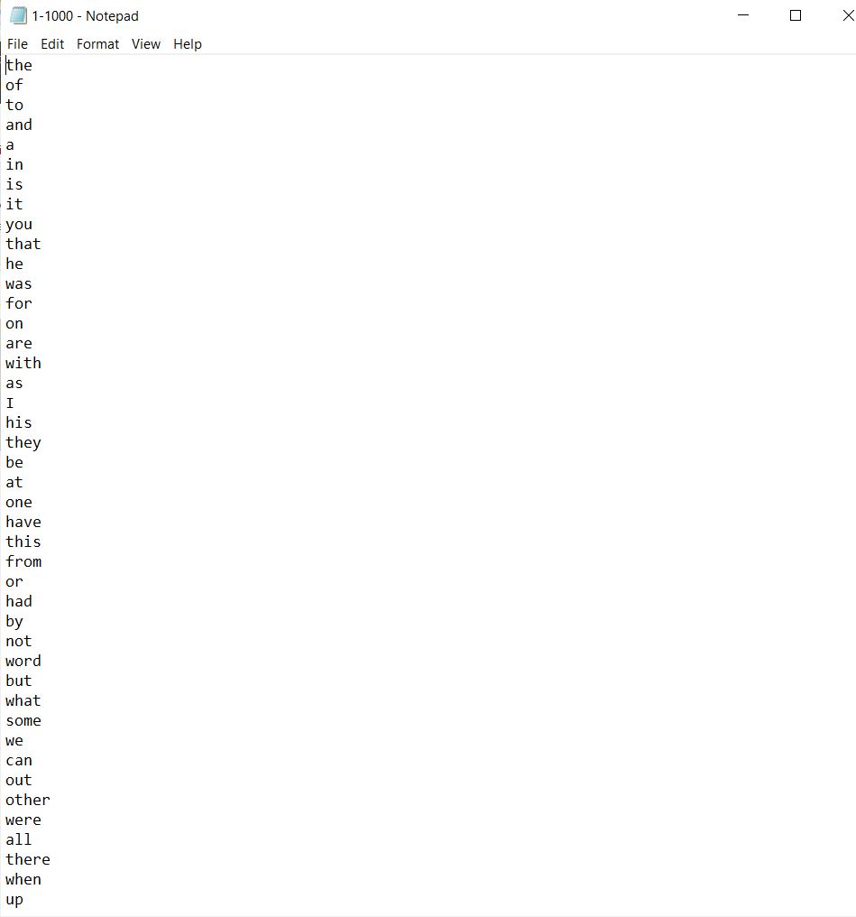 A list of words for the hangman game